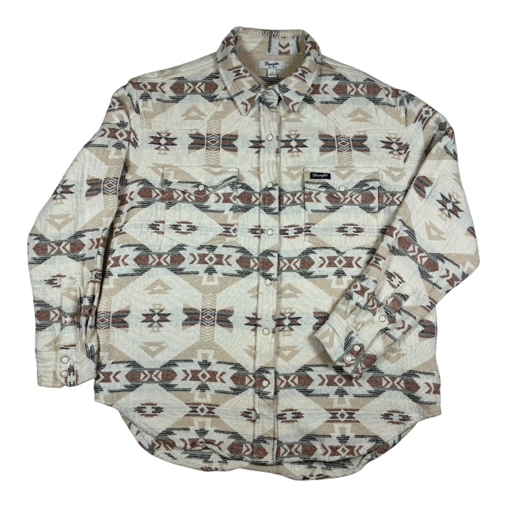 Wrangler Retro Aztec Western Shacket Womens M Pearl Snap Southwestern Flannel